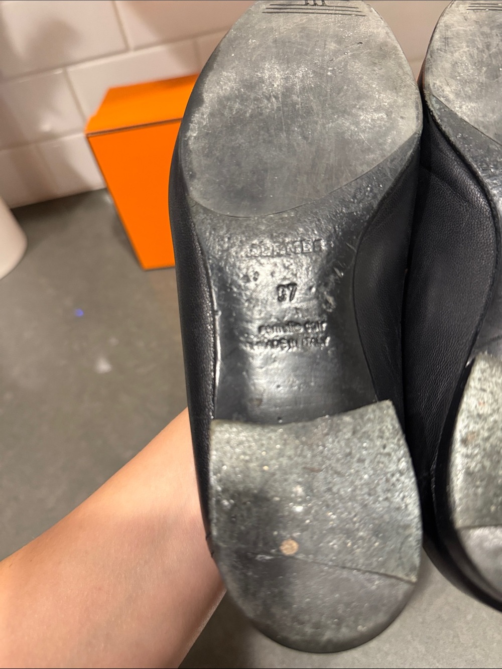 Hermes Paris Loafers Black Silver Hardware Size 37 European - Picture 6 of 9